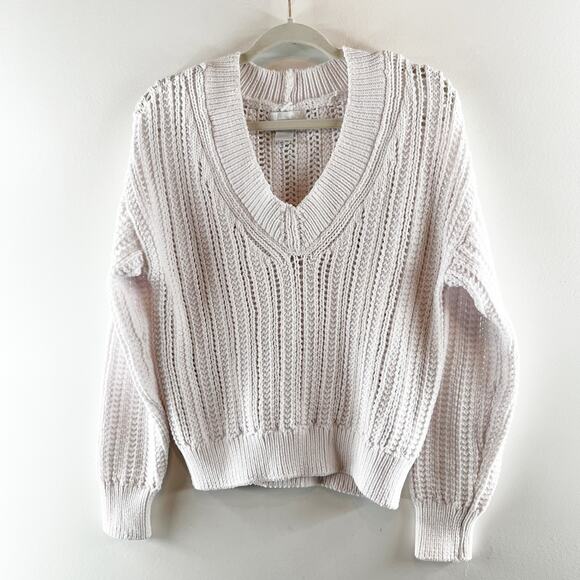 Design History V Neck Long Sleeve Chunky Sweater White XS - Picture 3 of 4